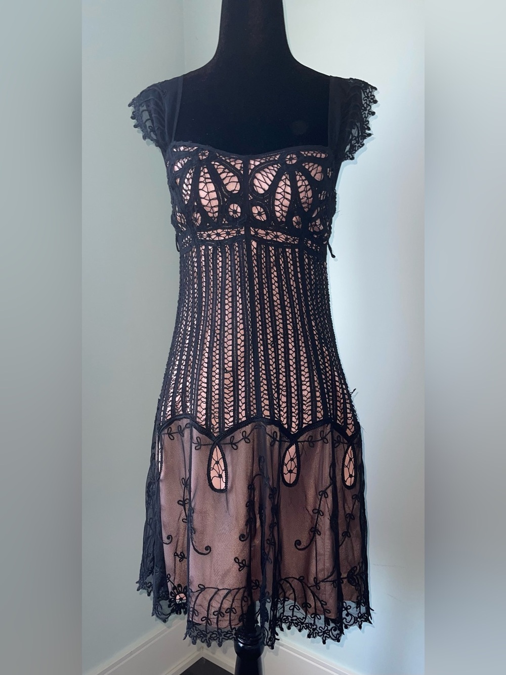 Betsey Johnson Black Lace & Blush dress